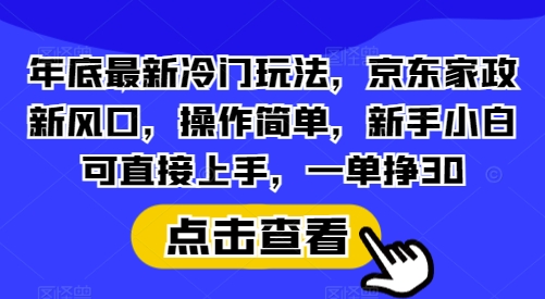 年底最新冷门玩法，京东家政新风口，操作简单，新手小白可直接上手，一单挣30【揭秘】-简创项目网