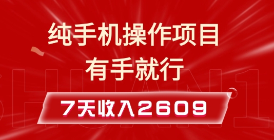纯手机操作的小项目，有手就能做，7天收入2609+实操教程【揭秘】-简创项目网