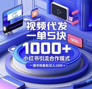 视频代发，一单5块，小红书引流合作模式，一部手机轻松日入多张【揭秘】-简创项目网