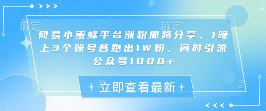 网易小蜜蜂平台涨粉思路分享，1晚上3个账号各跑出1W粉，同时引流公众号1000+-简创项目网