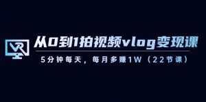 从0到1拍视频vlog变现课，5分钟每天，每月多赚1W（22节课）-简创项目网