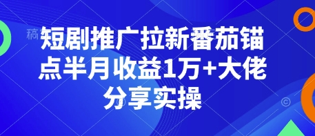 短剧推广拉新番茄锚点半月收益1万+大佬分享实操-简创项目网