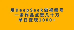 用DeepSeek做视频号，一条作品点赞几十万，单日变现1k-简创项目网