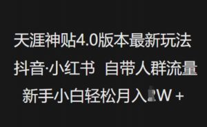 天涯神贴4.0版本最新玩法,抖音·小红书自带人群流量,新手小白轻松月入过W-简创项目网