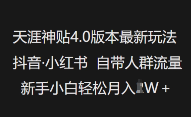天涯神贴4.0版本最新玩法，抖音·小红书自带人群流量，新手小白轻松月入过W-简创项目网