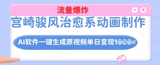 宫崎骏风治愈系动画制作，AI软件一键生成原创视频流量爆炸，单日变现多张，详细实操流程-简创项目网
