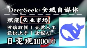 降维打击，Deepseek+全域自媒体，赋能失业市场，被动收钱，无需人工全程AI，日变现1k-简创项目网