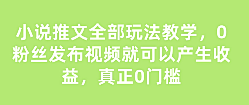 小说推文全部玩法教学，0粉丝发布视频就可以产生收益，真正0门槛-简创项目网