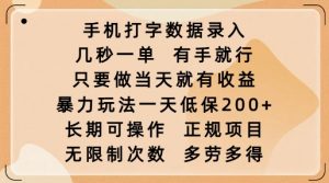 手机打字数据录入，几秒一单，有手就行，只要做当天就有收益，暴力玩法一天低保2张-简创项目网