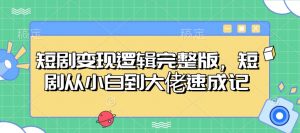 短剧变现逻辑完整版，短剧从小白到大佬速成记-简创项目网