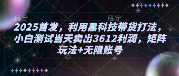 2025首发，利用黑科技带货打法，小白测试当天卖出3612利润，矩阵玩法+无限账号【揭秘】-简创项目网