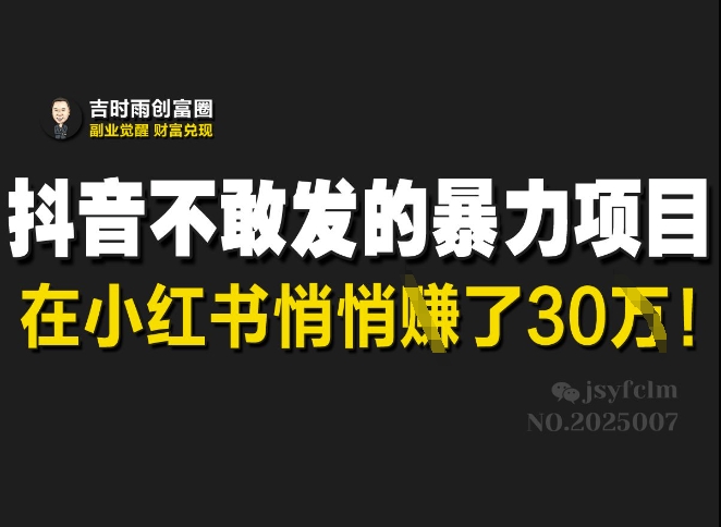 抖音不敢发的暴利项目，在小红书悄悄挣了30W-简创项目网