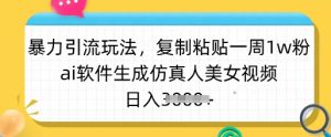 暴力引流玩法，复制粘贴一周1w粉，ai软件生成仿真人美女视频，日入多张-简创项目网