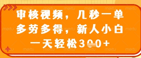 审核视频，几秒一单，多劳多得，新人小白一天轻松3张【揭秘】-简创项目网
