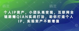 个人IP资产，小团队高变现，互联网全链路赚QIAN实战打法，助你打造个人IP，实现资产不断增值-简创项目网