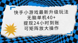 快手小游戏最新版升级玩法，新风口，无脑单机日入40+，可批量放大，小...-简创项目网