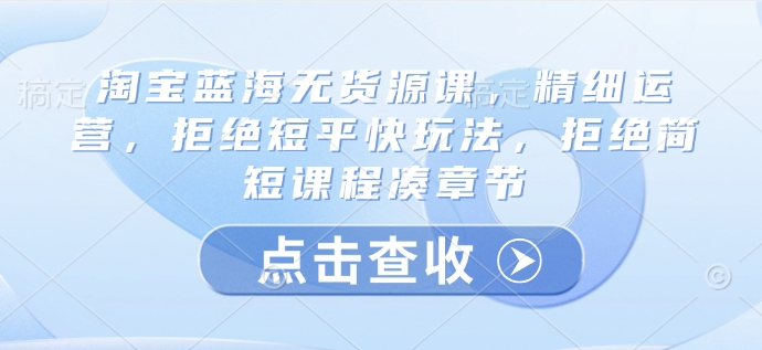淘宝蓝海无货源课，精细运营，拒绝短平快玩法，拒绝简短课程凑章节-简创项目网