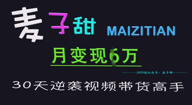 麦子甜30天逆袭视频带货高手，单月变现6W加特训营-简创项目网