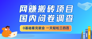 网赚搬砖项目，国内问卷调查，0基础看完就会 一天轻松三四百，靠谱副业...-简创项目网