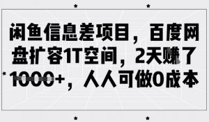 闲鱼信息差项目，百度网盘扩容1T空间，2天收益1k+，人人可做0成本-简创项目网