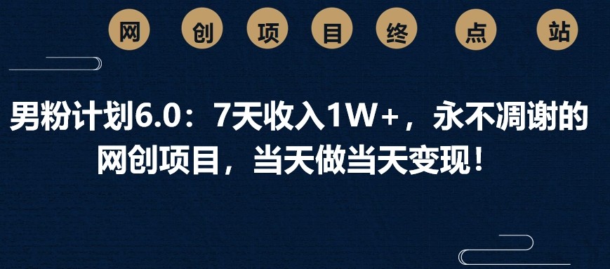 男粉计划6.0：7天收入1W+，永不凋谢的网创项目，当天做当天变现！-简创项目网