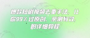 爆款短剧视频去重手法，让你99%过原创，亲测有效，附详细教程-简创项目网