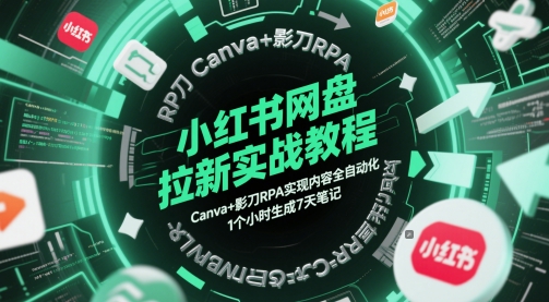 小红书网盘拉新实战教程，Canva+影刀RPA实现内容全自动化，1个小时生成7天笔记-简创项目网