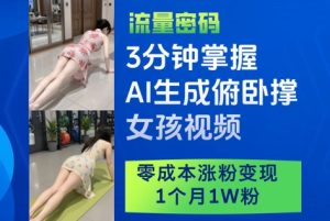 3分钟掌握AI生成俯卧撑女孩视频，零成本涨粉变现，1个月1W粉-简创项目网