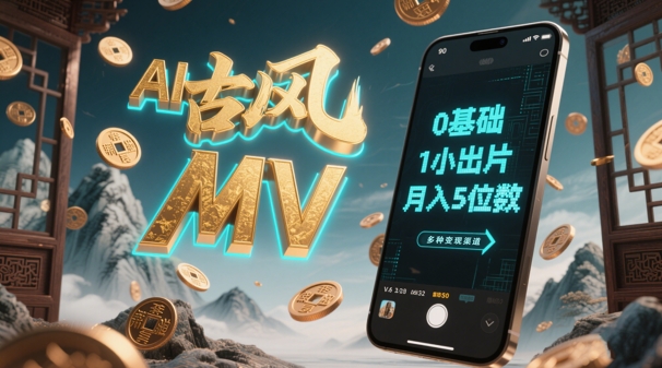 AI一键生成古风音乐MV，0剪辑基础1小时出片，多种变现渠道，一部手机月入5位数-简创项目网