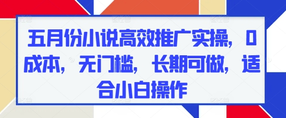 五月份小说高效推广实操，0成本，无门槛，长期可做，适合小白操作-简创项目网