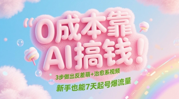 0成本靠AI搞钱！3步做出反差萌+治愈系视频，新手也能7天起号爆流量-简创项目网