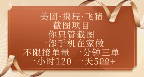 飞猪美团截图项目，你只管截图，一部手机在家做，正规平台无套路，一天5张+【揭秘】-简创项目网