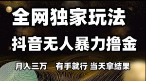 全网独家玩法抖音无人暴力撸金，月入3W，有手就行，当天拿结果【揭秘】-简创项目网