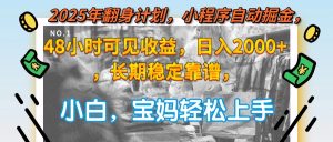 2025年翻身计划,小程序自动掘金48小时可见收益,日入2000+,长期稳定...-简创项目网