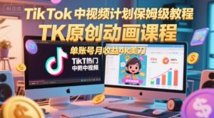 TikTok中视频计划保姆级教程，TK原创动画课程，单账号月收益4k美刀-简创项目网