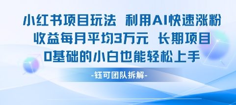 适合小白操作的小红书新项目，利用AI快速涨粉，收益每月平均1W+-简创项目网