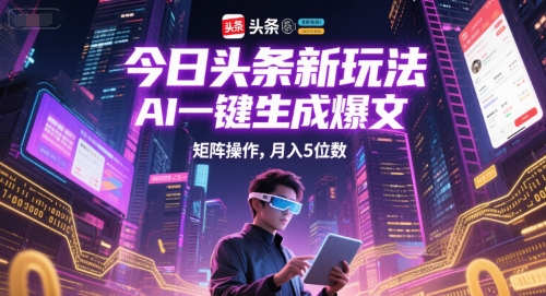 今日头条新玩法，AI一键生成爆文，矩阵操作，月入5位数-简创项目网