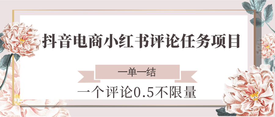 抖音电商小红书评论任务项目，一个评论0.5，一单一结 不限量-简创项目网