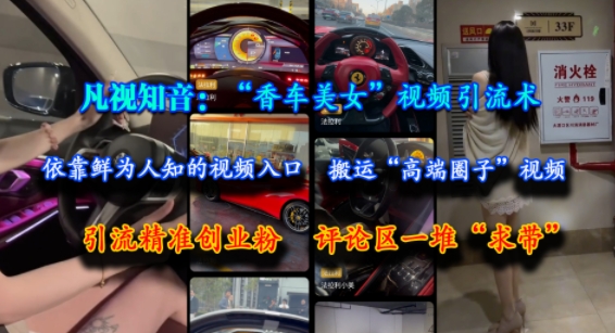 凡视知音：“香车美女”视频引流术，依靠鲜为人知的视频入口，搬运“高端圈子”视频，引流精准创业粉，评论区一堆“求带”-简创项目网