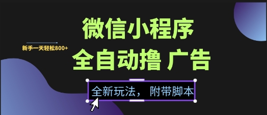 微信小程序全自动撸广告项目，彻底解决没流量的问题，新手一天8张+【揭秘】-简创项目网