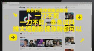 最新抖音搜索搬运教程，一刀不剪，条条过抖，推文短剧影视涨粉都可以-简创项目网