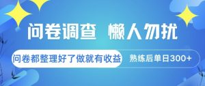 问卷调查，懒人勿扰，问卷都整理好了单价不等，做就有收益，熟练后单日3张【揭秘】-简创项目网