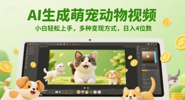 AI生成萌宠动物视频，小白轻松上手，多种变现方式，日入4位数-简创项目网