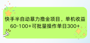 快手半自动暴力撸金项目，单机收益60-100+可批量操作单日300+-简创项目网
