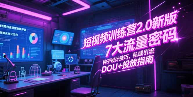 短视频训练营2.0新版，7大流量密码/钩子设计技巧/私域引流/DOU+投放指南-简创项目网