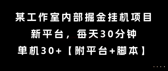 某工作室内部掘金挂G项目，新平台，每天30分钟，单机30+【揭秘】-简创项目网