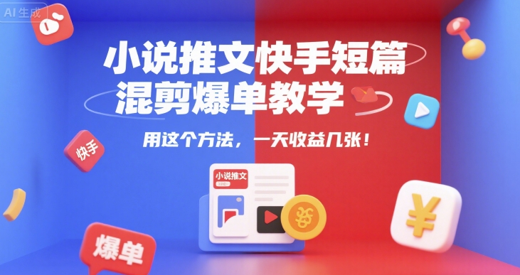 小说推文快手短篇混剪爆单教学，用这个方法，一天收益几张-简创项目网