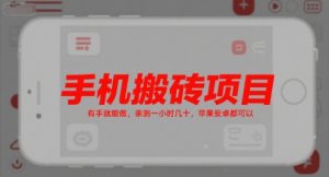 手机搬砖项目,有手就能做,亲测一小时几十,苹果安卓都可以-简创项目网