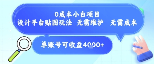 0成本小白项目，设计平台贴图玩法，无需维护，无需成本，单账号单月可产生收益4k+-简创项目网