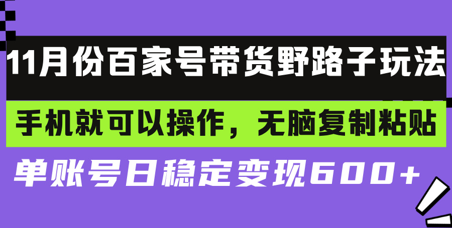 百家号带货野路子玩法 手机就可以操作，无脑复制粘贴 单账号日稳定变现…-简创项目网
